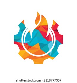 Gear and fire vector logo design template.	