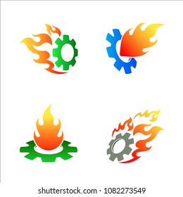 Gear fire vector logo template illustration design, gear fire logo set