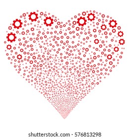 Gear fireworks with heart shape. Vector illustration style is flat red iconic symbols on a white background. Object salute combined from scattered icons.