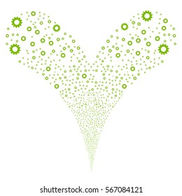 Gear fireworks stream. Vector illustration style is flat eco green iconic symbols on a white background. Object double fountain combined from random design elements.