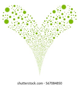 Gear fireworks stream. Vector illustration style is flat eco green iconic symbols on a white background. Object double fountain constructed from random design elements.