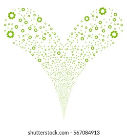 Gear fireworks stream. Vector illustration style is flat eco green iconic symbols on a white background. Object double fountain combined from random design elements.