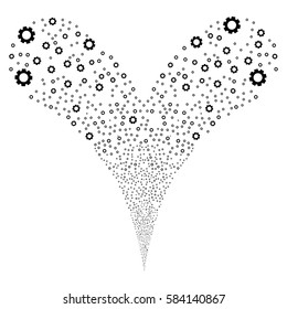 Gear fireworks stream. Vector illustration style is flat black iconic symbols on a white background. Object double fountain made from random icons.