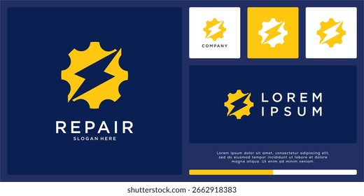 Plantilla de Vector de diseño de logotipo de flash de engranaje
