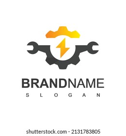 Gear With Flash Logo Template, Electric Gear Icon