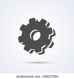 Gear Flat black icon, sign on a white background, Vector illustration