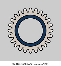 Gear Flat design style, a circular toothed mechanism, symbolizing machinery, engineering, and industrial-themed visuals.