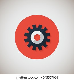 Gear flat icon. Flat design style modern vector illustration. Isolated on stylish color background. Flat long shadow icon. Elements in flat design. EPS 10.