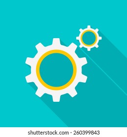 Gear flat icon with long shadow on color background , vector illustration , eps10