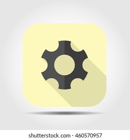 gear flat icon with long shadow, vector illustration