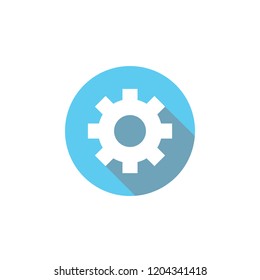 gear flat icon with shadow in blue circle