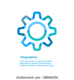 Gear flat line icon infographic illustration template for web or brochure. 