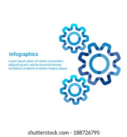 Gear flat line icon infographic illustration template for web or brochure. Vector illustration.