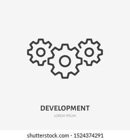 Gear flat line icon. Vector thin sign of cogwheel, workflow concept, business logo. Machine engine outline illustration.