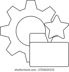 A gear folder star outline graphic black lines on a white background