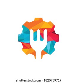 Diseño del logotipo del vector de alimentación de los engranajes. Concepto del logotipo de comida orgánica.