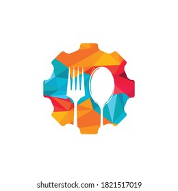 Diseño del logotipo del vector de alimentación de los engranajes. Concepto del logotipo de comida orgánica.