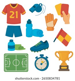 Equipamento para jogadores de futebol e conquistas.

