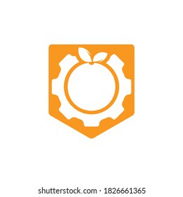 Gear with fresh orange logo design.  Cog wheel and fruit vector icon logo design