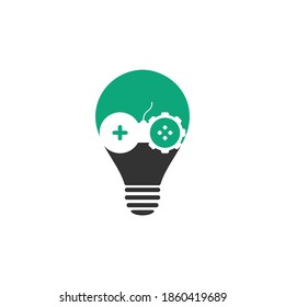 Diseño del logotipo del concepto de la forma de la bombilla de juegos de engranajes. Juego con el vector de la plantilla del logotipo Gear. Icono de diseño Joystick