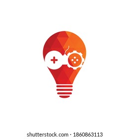 Diseño del logotipo del concepto de la forma de la bombilla de juegos de engranajes. Juego con el vector de la plantilla del logotipo Gear. Icono de diseño Joystick
