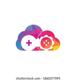 Gear game cloud shape concept logo design. Game with Gear logo template vector. Joystick design Icon