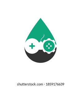 Gear game drop shape concept logo design. Game with Gear logo template vector. Joystick design Icon