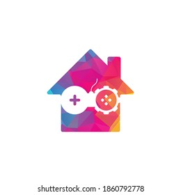 Gear game home shape concept logo design. Game with Gear logo template vector. Joystick design Icon