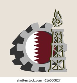 Gear with gas rig simple icon, textured by Qatar flag. Heavy and mining industry concept. 3D vector icons