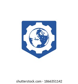 Gear global vector logo design. Gear planet icon logo design element.	
