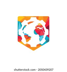 Gear Global Vektor Logo Design. Logo-Design-Element des Fangplaneten.
