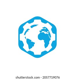Gear global vector logo design. Gear planet icon logo design element.	