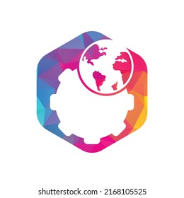 Gear global vector logo design. Gear planet icon logo design element.