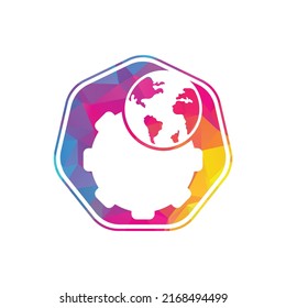 Gear global vector logo design. Gear planet icon logo design element.