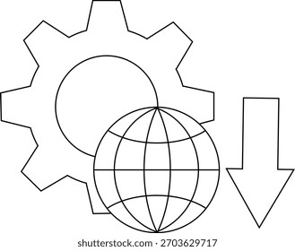 Engrenagem globo e seta Um mundo mecânico descendo