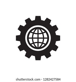 Gear with globe - black icon vector illustration. Eart design sign. SEO.