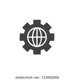 Gear with globe vector icon. filled flat sign for mobile concept and web design. Business development simple solid icon. Symbol, logo illustration. Pixel perfect vector graphics