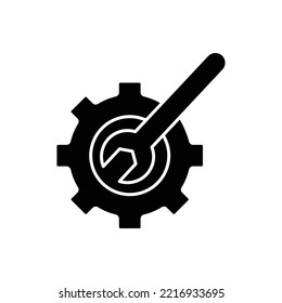 Gear glyph icon illustration with wrench. suitable for repair icon. icon illustration related repair, maintenance. Simple vector design editable