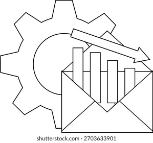 Zahnraddiagramm-Umschlag und ein Pfeil nach unten schaffen ein industrielles Business-Design