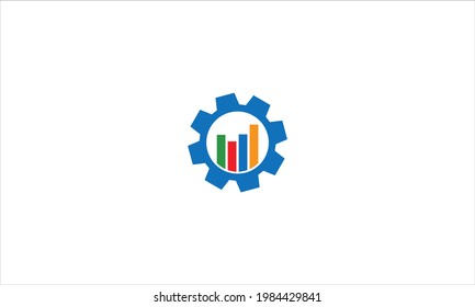 Plantilla de logotipo del icono del vector del gráfico del engranaje Plantilla de logotipo del vector de progreso. Este diseño utiliza engranajes y símbolos estadísticos. Adecuado para los negocios.

