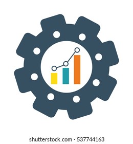 gear with graphic chart icon inside over white background. colorful design. vector illustration