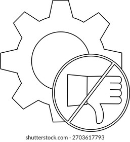 A gear graphic with a circle containing a downward thumb and a diagonal line across it