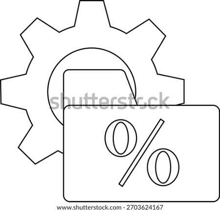 A gear graphic overlays a document displaying a percent symbol