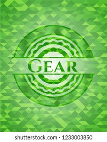 Gear green emblem. Mosaic background