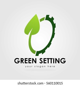 GEAR GREEN LEAF LOGO ICON SYMBOL EMBLEM TEMPLATE
