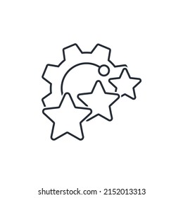 Zahnräder und wachsende Sterne. Kohärenz und technische Modernisierung. Einbettung von Möglichkeiten. Vektor-Linearsymbol einzeln auf weißem Hintergrund