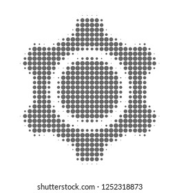 Gear halftone dotted icon. Halftone pattern contains round elements. Vector illustration of gear icon on a white background.