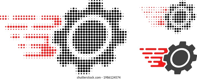 Gear halftone dotted icon. Halftone pattern contains round dots. Vector illustration of gear icon on a white background.