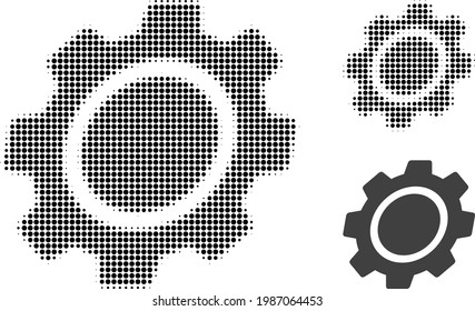 Gear halftone dotted icon. Halftone pattern contains circle elements. Vector illustration of gear icon on a white background.