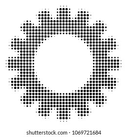 Gear halftone vector pictogram. Illustration style is dotted iconic Gear icon symbol on a white background. Halftone pattern is round points.